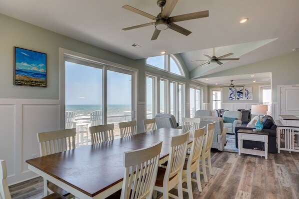 Dining - Experience beachfront luxury at Geaux Big, North Topsail Beach, with 8 bedrooms and private pool. (North Topsail Beach)