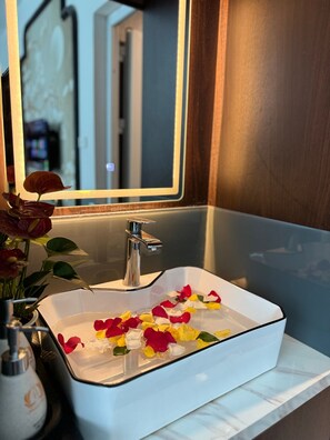 Camera Deluxe con letto matrimoniale o 2 letti singoli, vista città | Bagno | Doccia, doccia idromassaggio, set di cortesia firmato, asciugacapelli