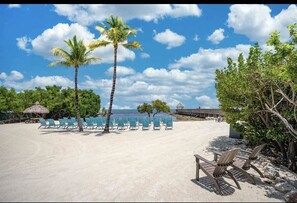 Playa en los alrededores, camastros y toallas de playa 