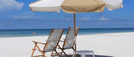 Sun-loungers, beach towels