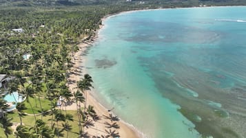 On the beach, white sand