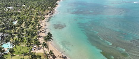 On the beach, white sand