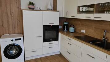 Kühlschrank, Mikrowelle, Herdplatte, Geschirrspüler