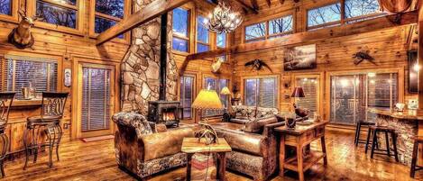 Smart TV, fireplace, DVD player