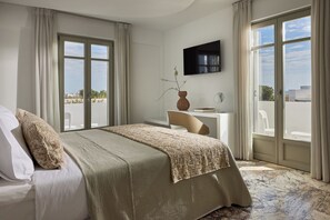 Deluxe Double Room - First Floor | Premium bedding, in-room safe, desk, laptop workspace - Tzanis Resort (Skiros)