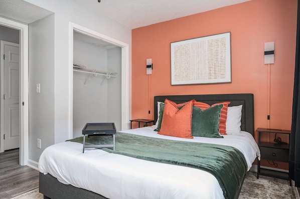 1 bedroom, desk, iron/ironing board, travel cot