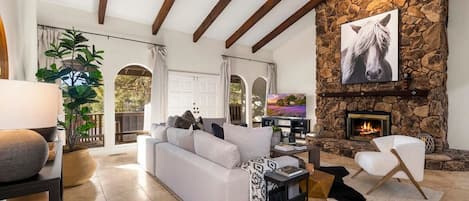 TV, fireplace, table football, offices