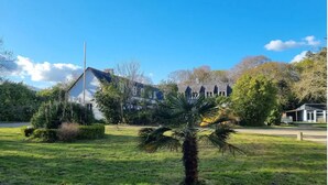 A residential area with a house, a palm tree, and a clear blue sky. - Gite - 800 m from the sea & commodities in a parc of  3,5ha for familly event -  (Loctudy)