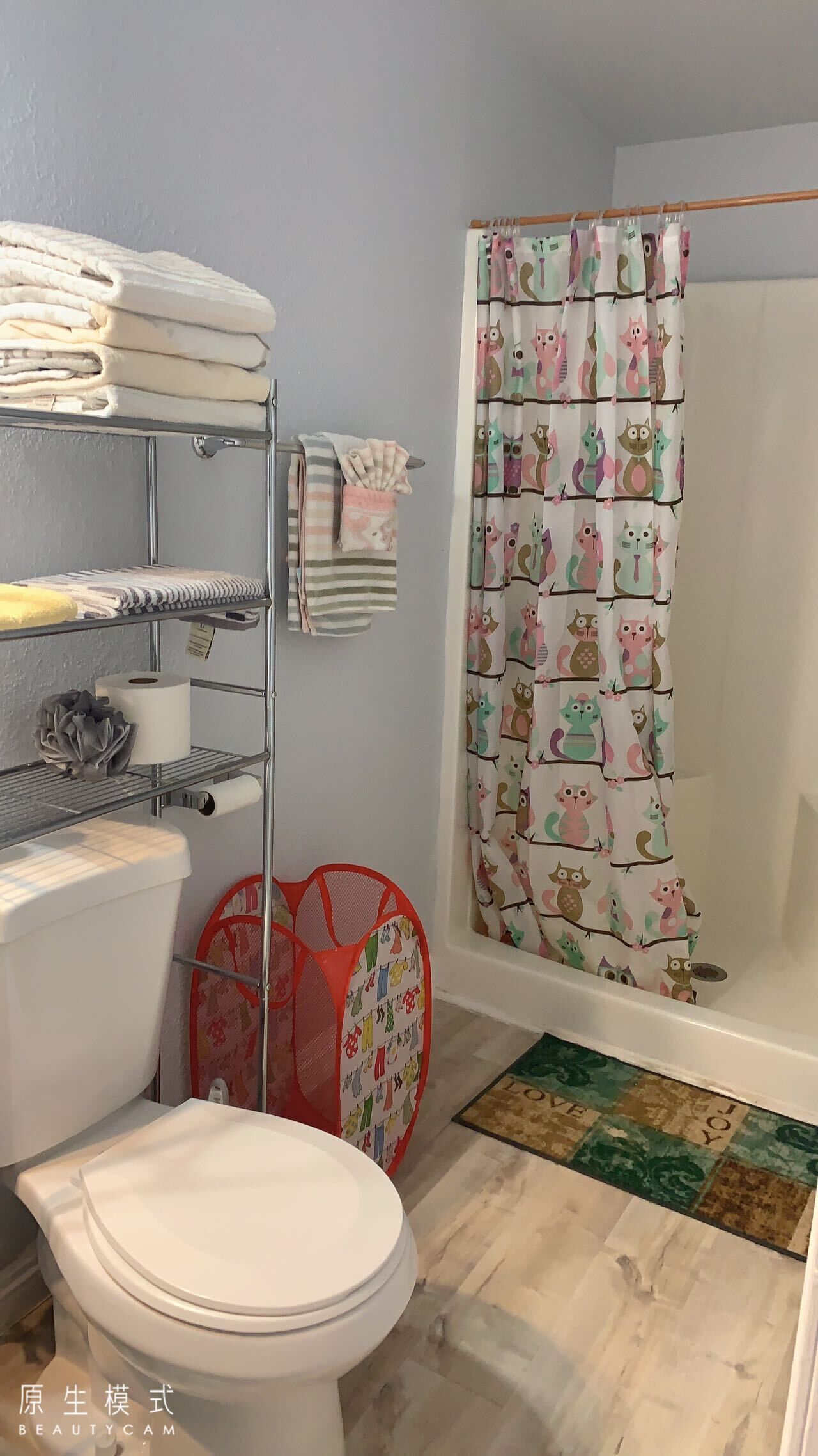 Regadera, secadora de cabello, toallas, shampoo 