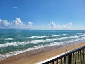 On the beach, sun loungers, beach towels