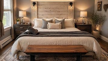 Rest easy in the primary king bedroom with a private ensuite at Bear House Catskills.