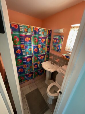 Dusche, Haartrockner, Handtücher, Seife