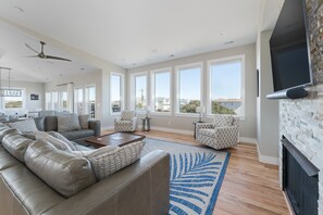 TV, foosball, stereo