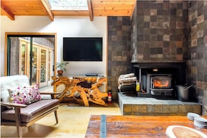 Smart TV, fireplace, video games, books