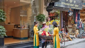 A storefront with a sign reading "VIETNAMESE CRAFT - GUILD" and a contact number.
