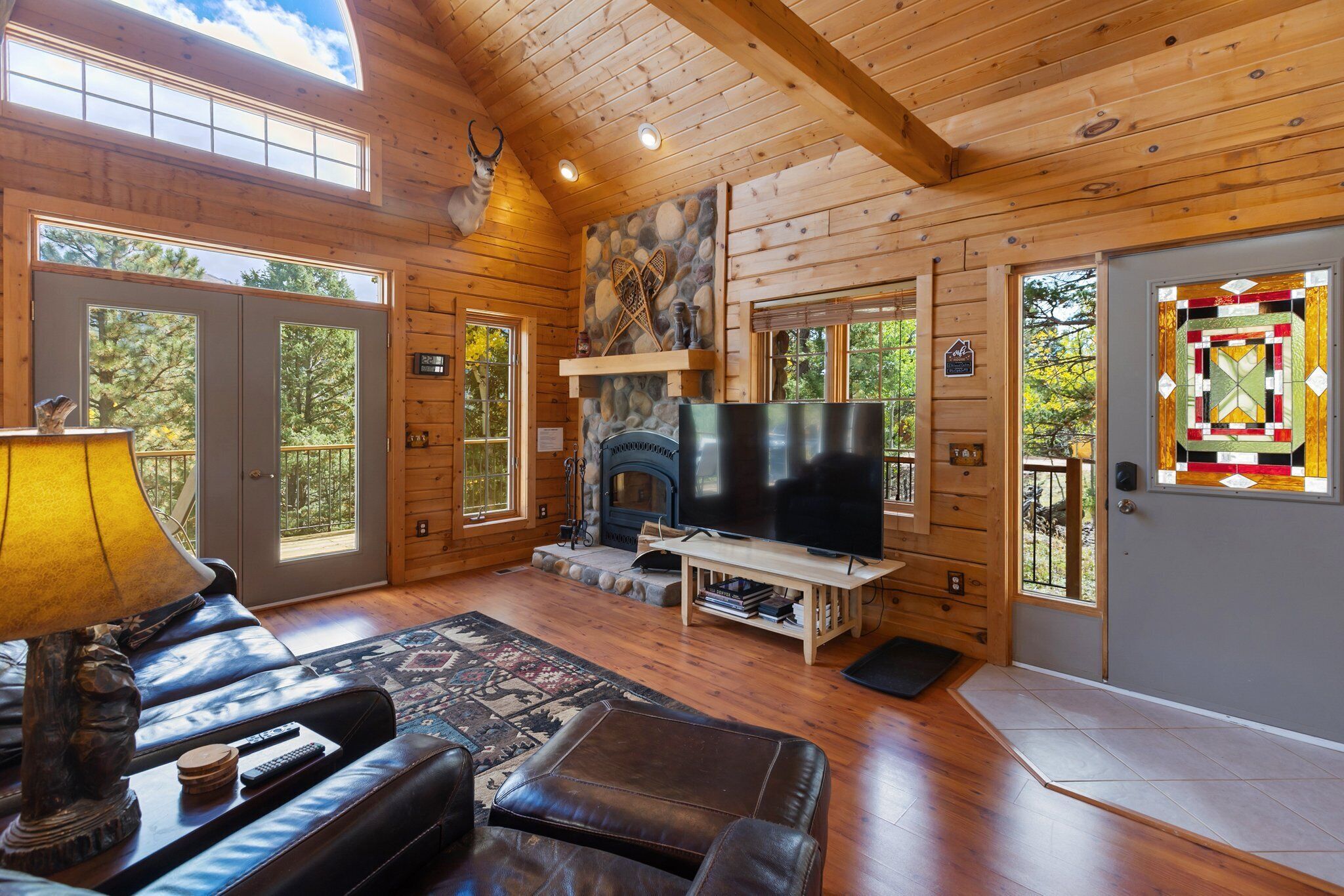 Smart TV, fireplace, DVD player, foosball