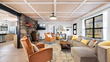 Smart TV, fireplace, foosball, table tennis