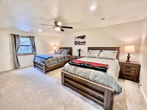 3 bedrooms, desk, iron/ironing board, travel cot
