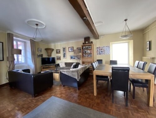 Central Chamonix with terraces and view of Mont Blanc