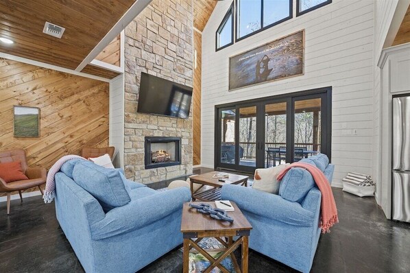 Smart TV, fireplace, video games, foosball