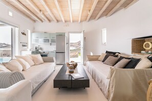 TV connectée, cheminée, livres, chaßne hi-fi