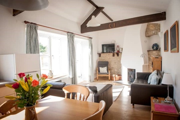 TV, fireplace, DVD player, books
