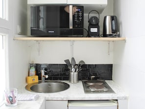 Fridge, microwave, coffee/tea maker
