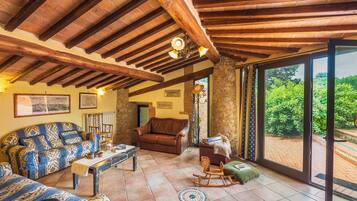 Smart-TV, Kamin, Tischtennisplatte, Bücher