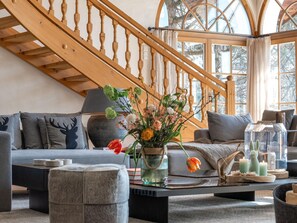 Villa | Living area | Fireplace - Exclusive Tyrolean Chalet Near Ski Lifts (Sankt Johann in Tirol)