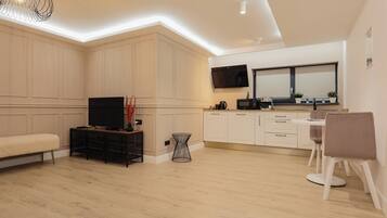 Apartamento básico | Zona de estar | Una televisión de plasma, Netflix, servicios de streaming