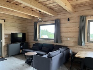 Smart TV, chimenea y libros 