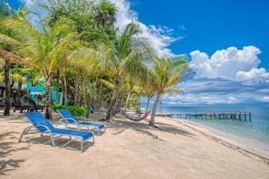 On the beach, white sand, beach bar