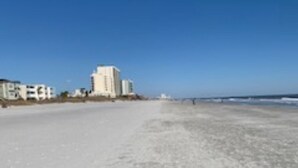 A beach with buildings in the background. - Ocean View Luxury Rental - Sleeps 16 (North Myrtle Beach)