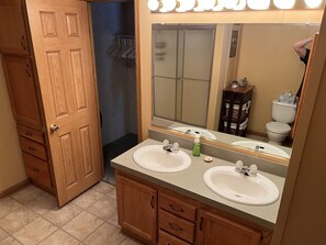 Shower, hair dryer, towels, toilet paper - Beautiful & Cozy Waterfront Hill Lake cabin (Hill City)