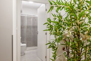 Suihku, hiustenkuivaaja, pyyhkeet, saippua