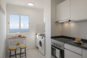 Frigorífico, microondas, horno y placa de cocina