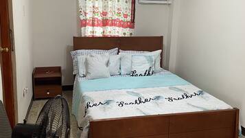 2 bedrooms, laptop workspace, blackout drapes, soundproofing