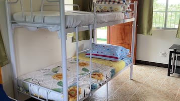 2 bedrooms, laptop workspace, blackout drapes, soundproofing