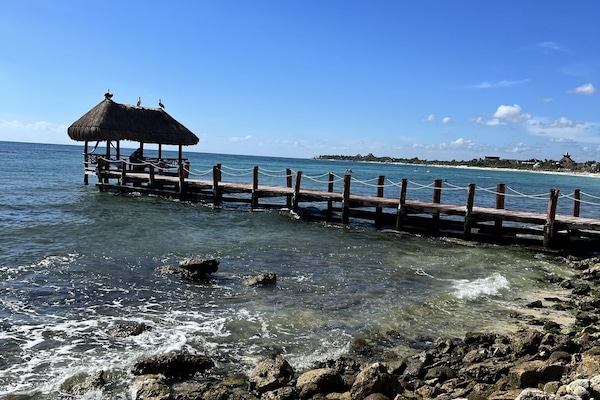 Vlak bij het strand, ligstoelen aan het strand, strandlakens
