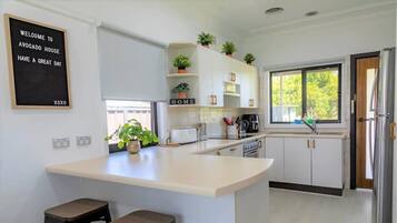 Fridge, microwave, oven, electric kettle