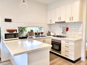 Fridge, microwave, oven, dishwasher