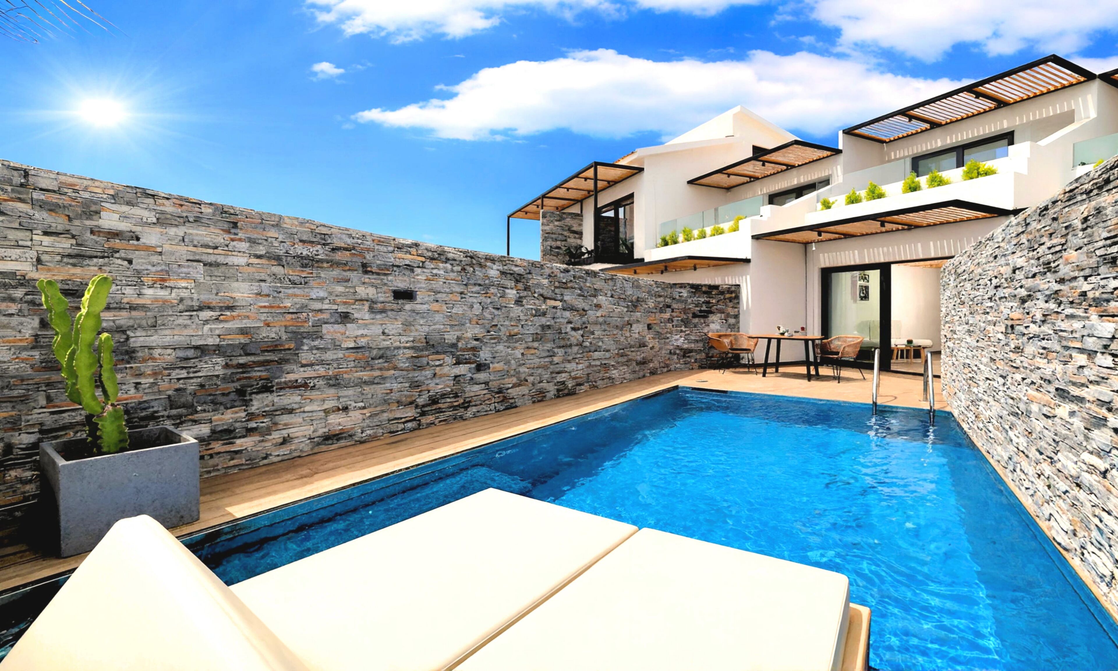 Apartamento de diseño, 1 habitación, piscina privada, vistas al mar | Piscina privada