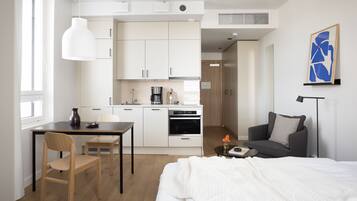 Individually decorated, individually furnished, desk, blackout drapes