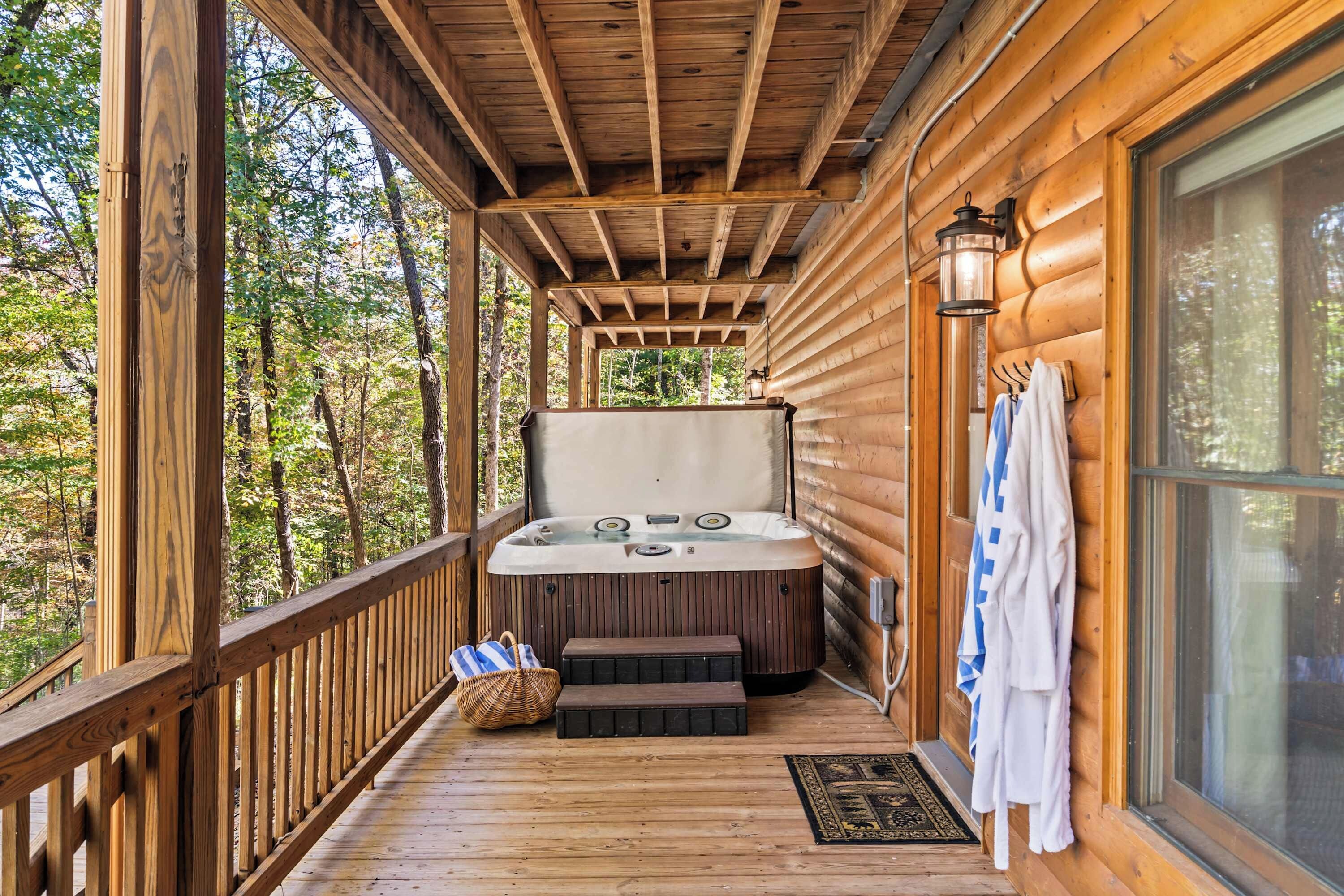 Relax in the Hot Tub, large cabana spa towels and turkish robes provided