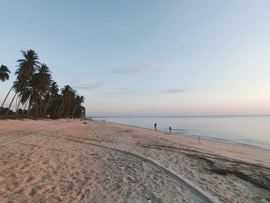 On the beach, white sand