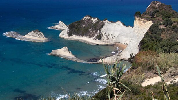 A coastal landscape with cliffs and a beach. - Apartment in Mpenitses With Sea Views & Pool (Corfu)