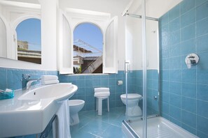 Hair dryer, towels, toilet paper
