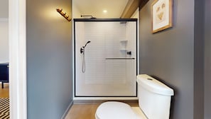Shower, towels, soap, shampoo