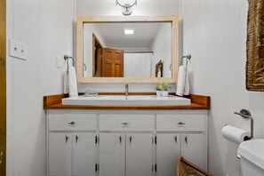Hair dryer, towels, soap, shampoo - Modern cabin in Big Canoe  (Jasper)