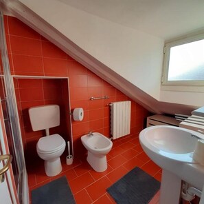 Ducha, bidet, toallas, jabón